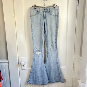 CARMAR Bell Bottom Jeans Pale Wash Distressed Festival Ready Size 24